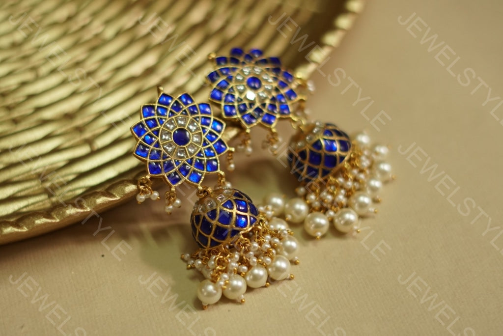 Blue Kundan jhumki(PREORDER) (1-1113) - JEWELSTYLE