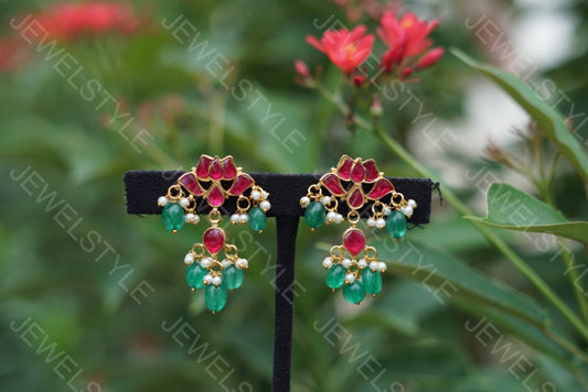 Kundan lotus earrings (1-1236) (PREORDER)