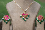 Pink Kundan Lotus Pendant Set (4-3602)(PREORDER)