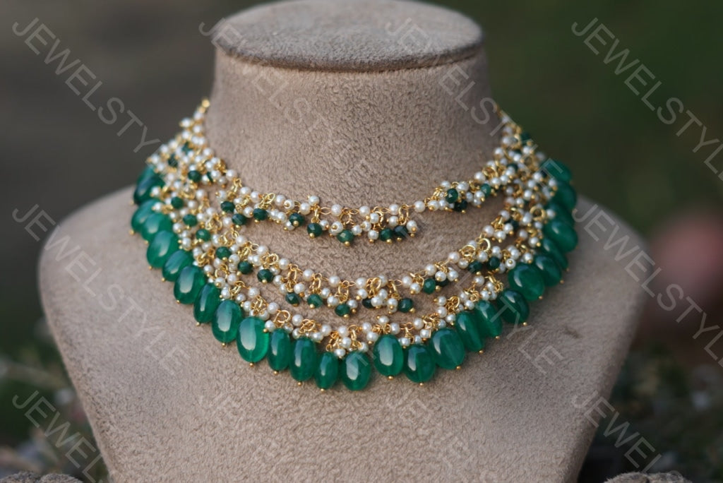 Green Beads Necklace (4-2984)(N) - JEWELSTYLE