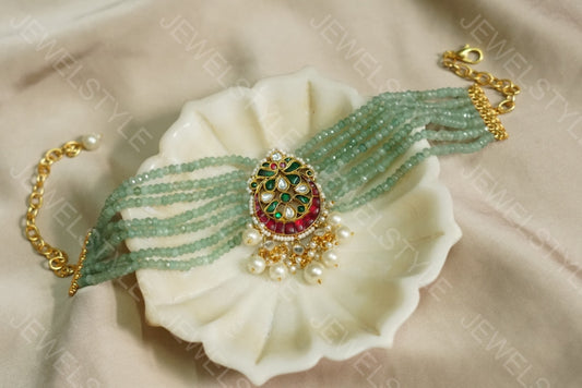 Light green beads Kundan choker (4-3694) (PREORDER)