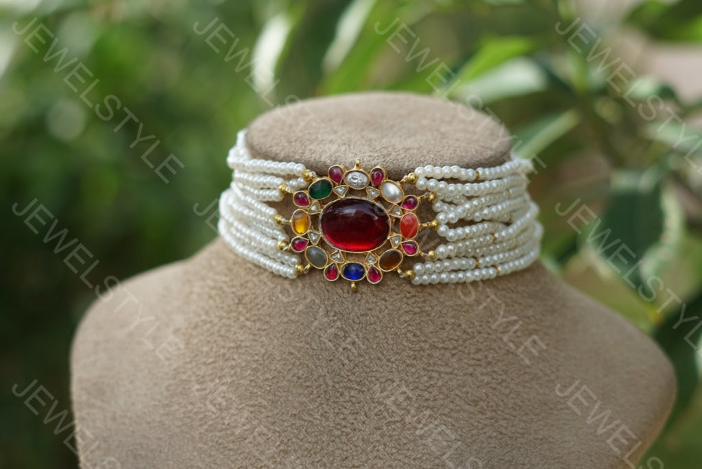 Navratan Kundan Choker (4-1578)(PREORDER) - JEWELSTYLE
