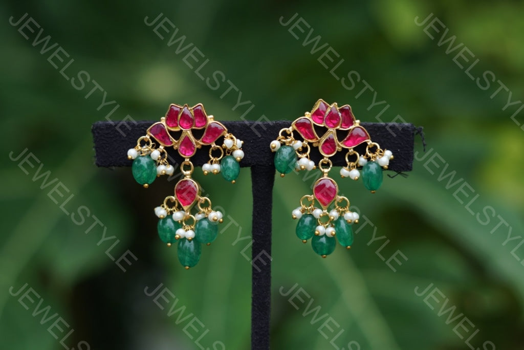Kundan lotus earrings (1-1236) (PREORDER)