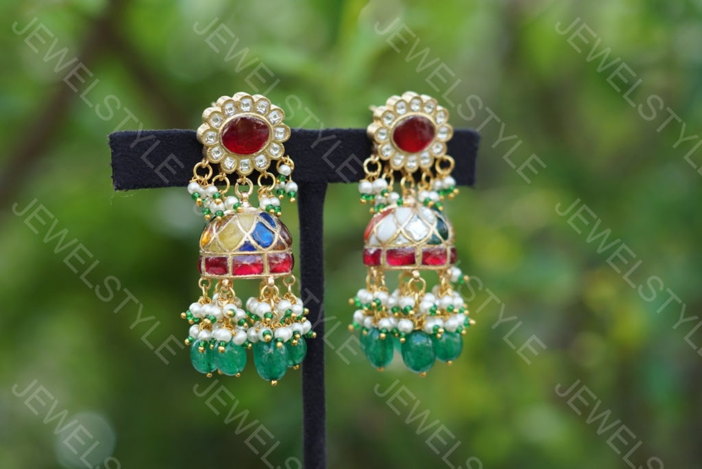 Kundan navratan Jhumki (PREORDER) 1-1147 - JEWELSTYLE