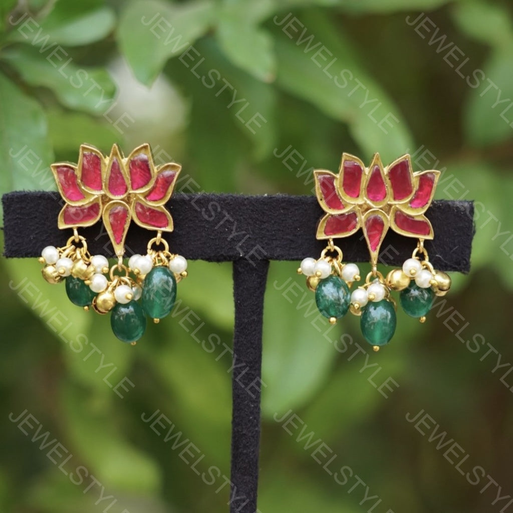 Small Kundan lotus studs (Preorder) 1-641 - JEWELSTYLE