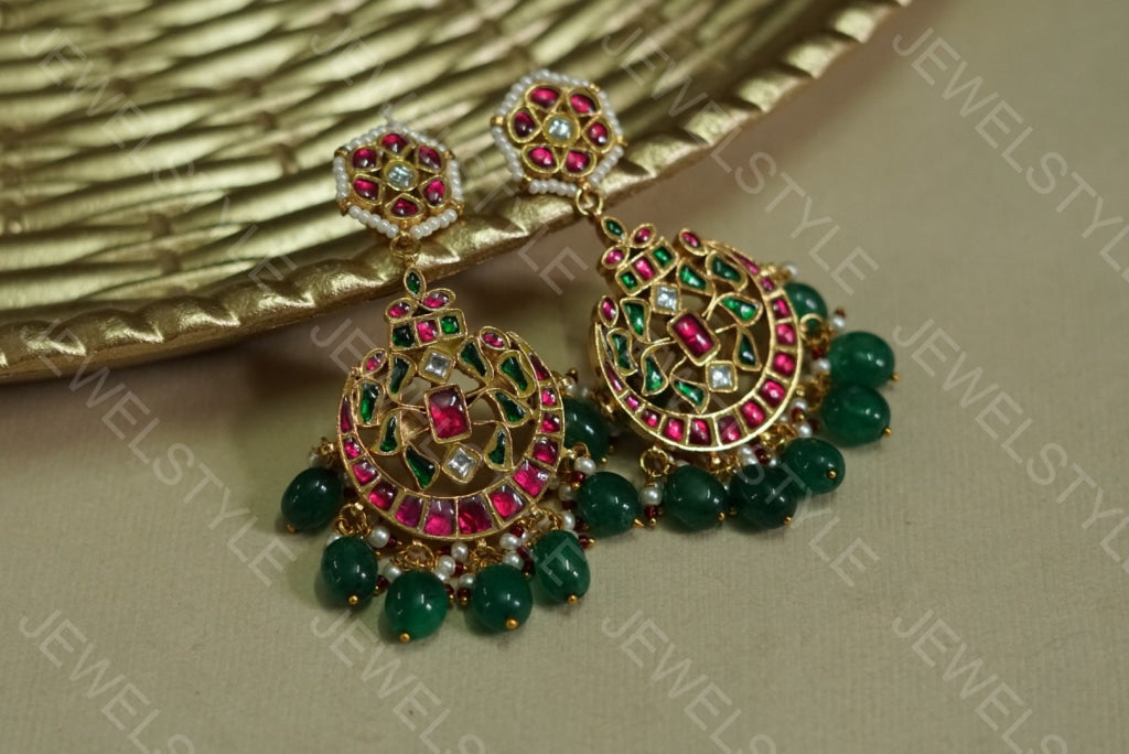 Kundan chandbali earrings (1-1183)(R) - JEWELSTYLE