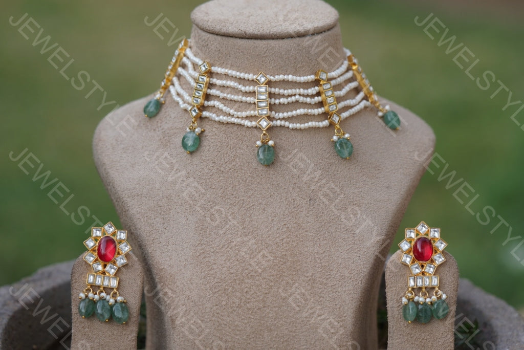 Kundan Choker Set (4-3925)(R) (PREORDER) - JEWELSTYLE