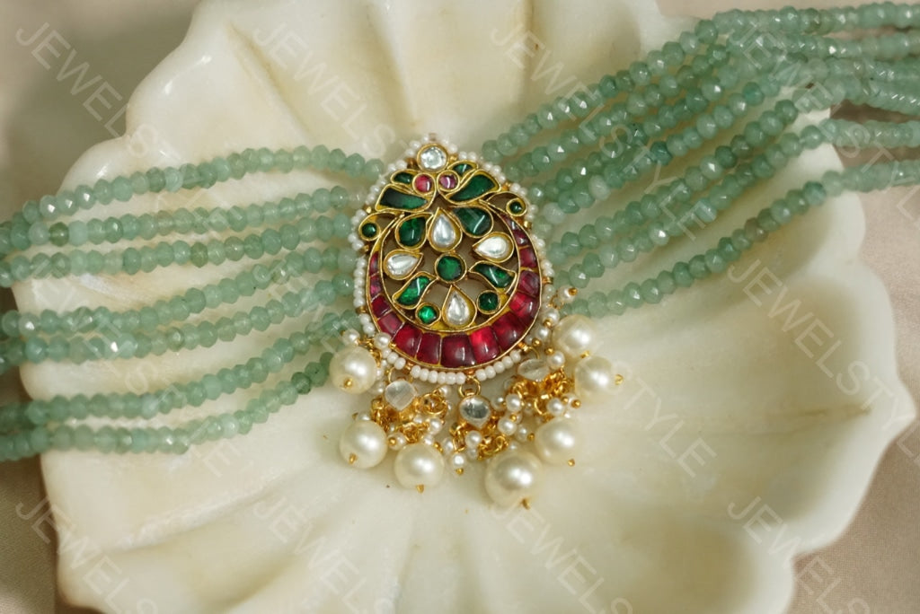 Light green beads Kundan choker (4-3694) (PREORDER)