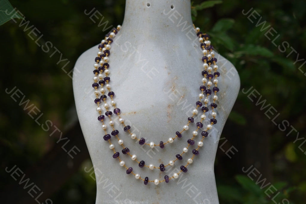 amethyst beads necklace (4-4201)(N) - JEWELSTYLE