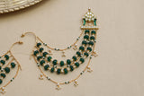 Green Kundan Ear Chain (9-77)(R)(PREORDER)