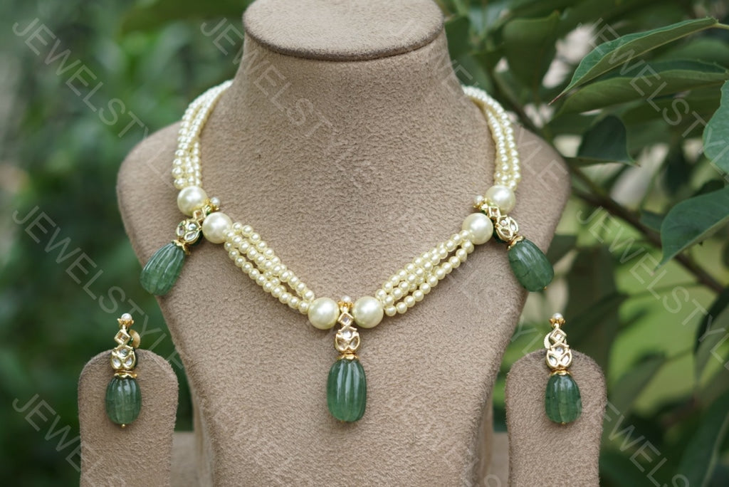 Fluorite pearl Necklace set (4-1914)(N) - JEWELSTYLE