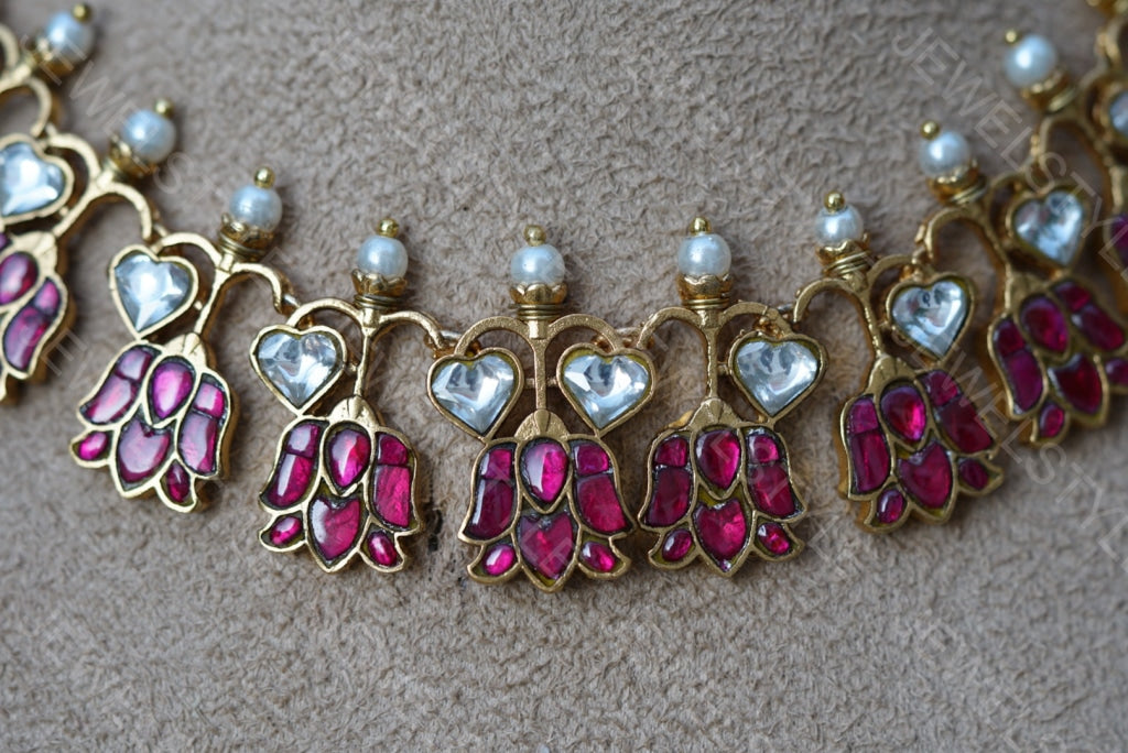 Pink lotus kundan Necklace set (4-4978)(AK)