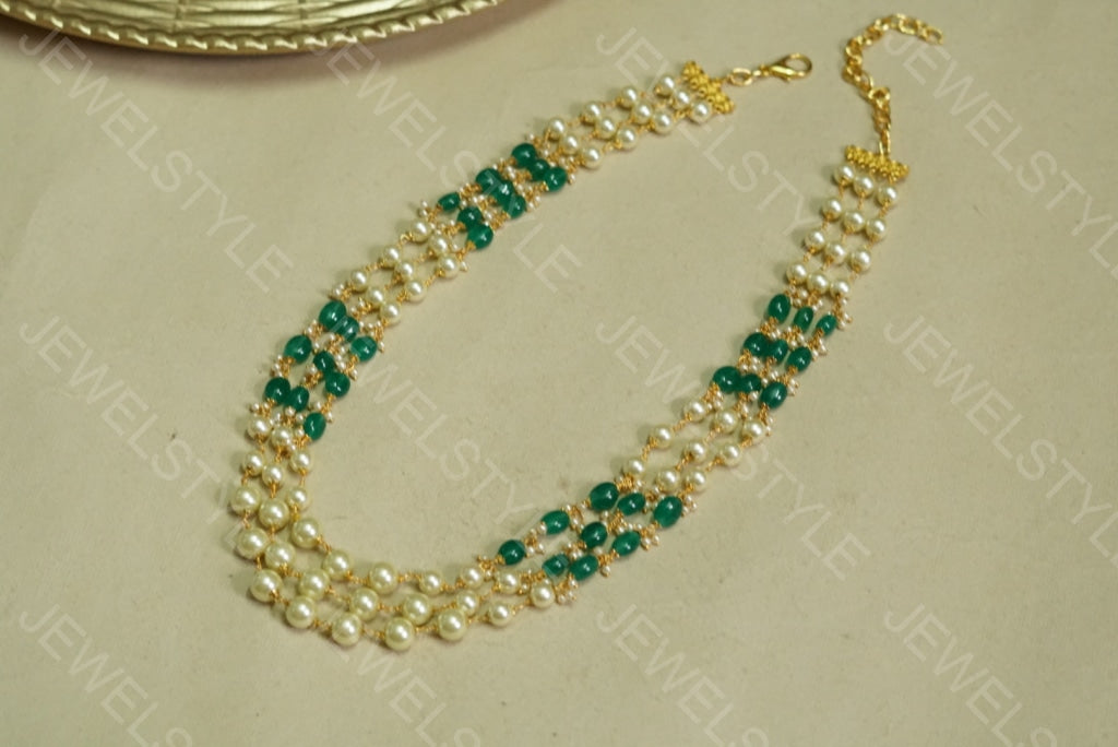 Green beads Necklace (4-3468)(N) - JEWELSTYLE