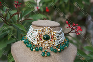 green centre stone Kundan Choker (4-2733)(preorder)