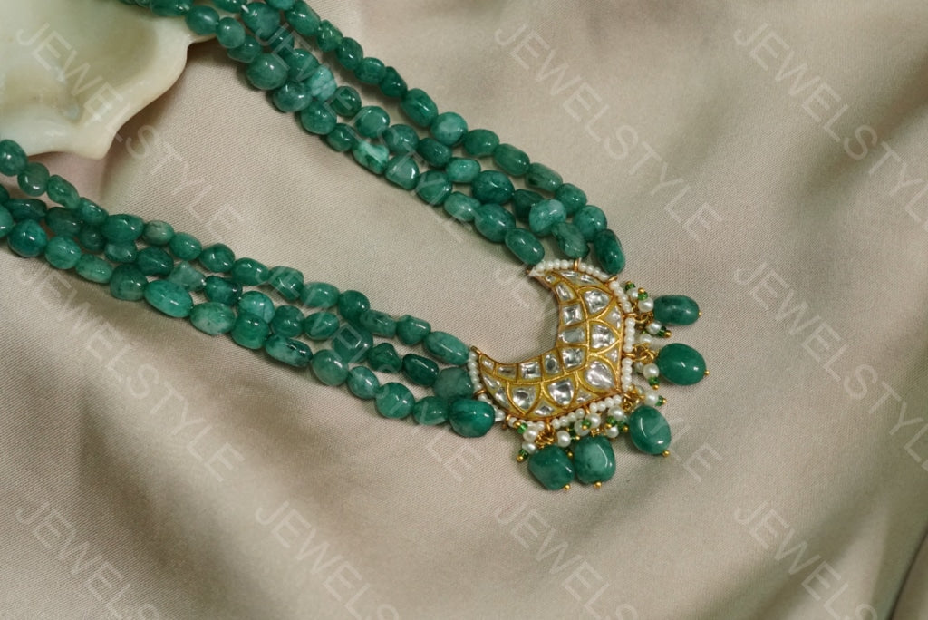 Green beads Kundan necklace(4-3732)(PREORDER)