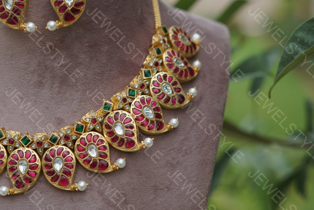 Mango Kundan Necklace set( Preorder) 4-1407 - JEWELSTYLE
