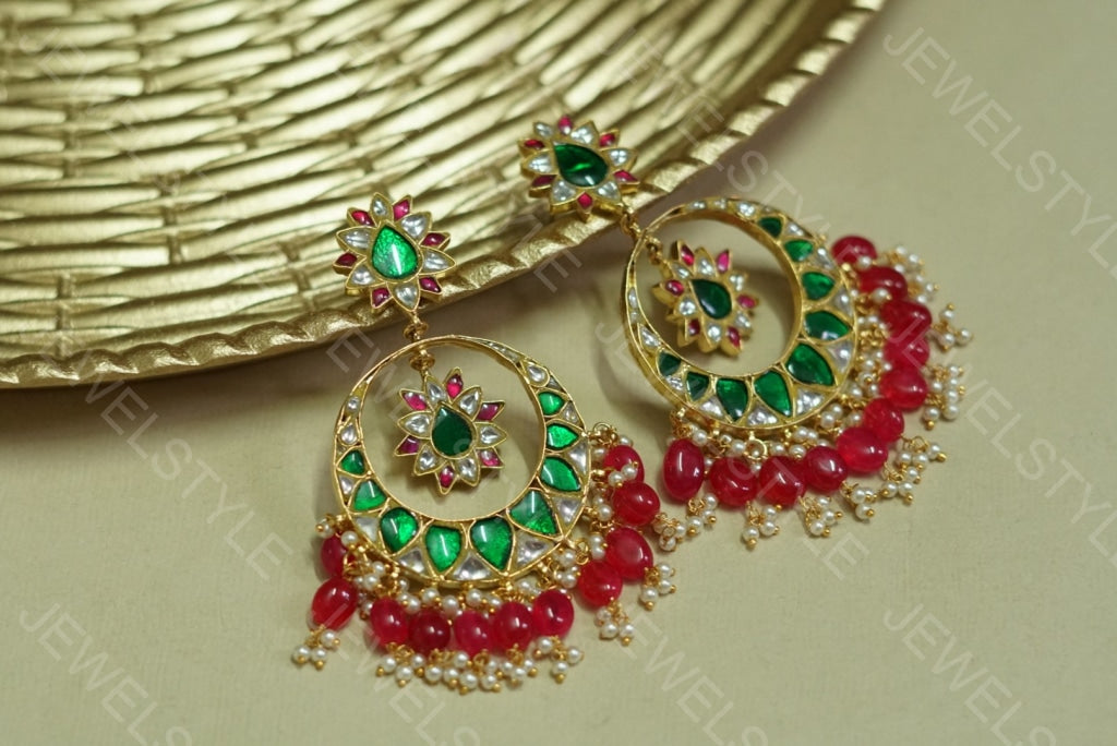 Kundan earrings(PREORDER)( 1-1084-)(R) - JEWELSTYLE