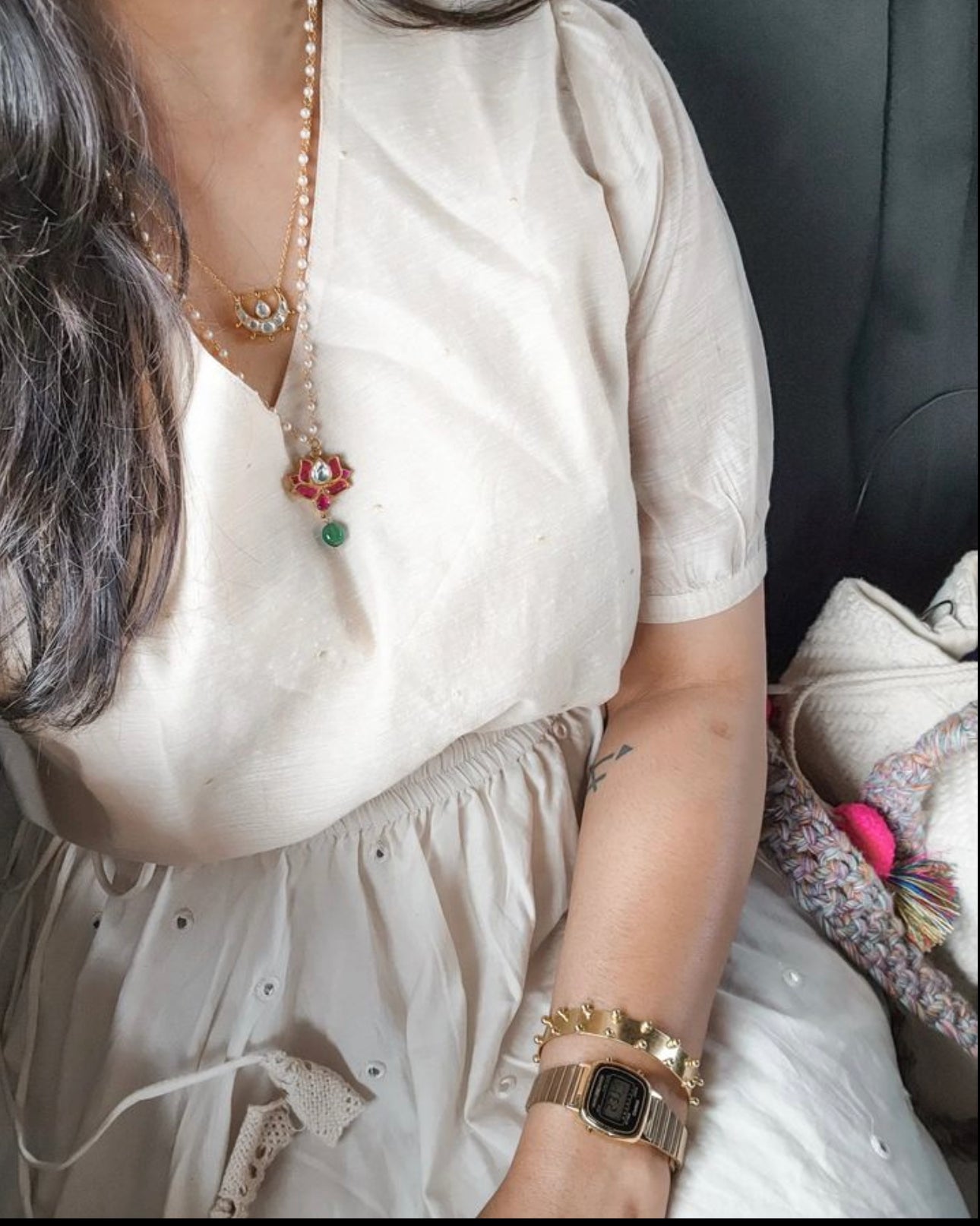 Pink lotus Kundan pendant chain(4-5384)(R)(PREORDER)