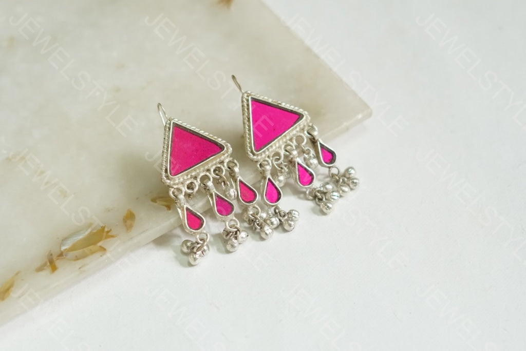 Oxidised Mirror Earrings (1-1241-c)(ON SALE) - JEWELSTYLE