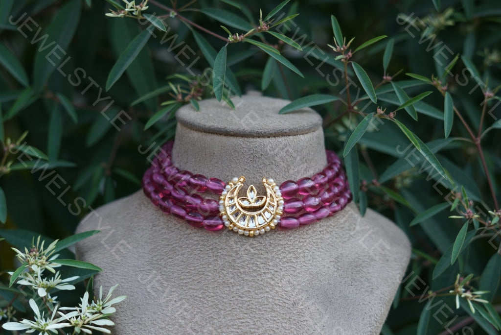 Rodolite Kundan choker (4-2843)(N) - JEWELSTYLE