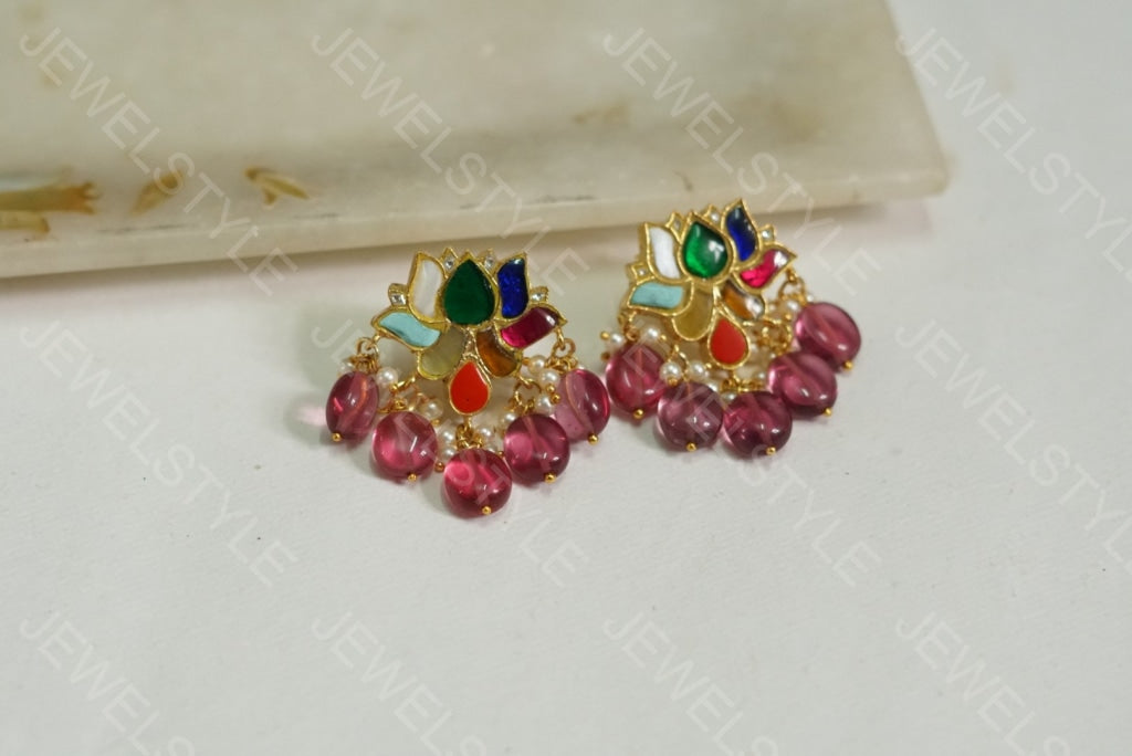 Navratan lotus studs (1-1141)(PREORDER) - JEWELSTYLE
