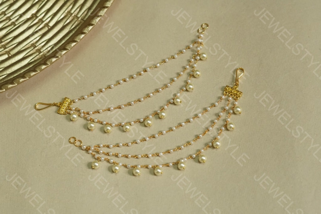 3 line Pearl EarChain (9-23)(N)