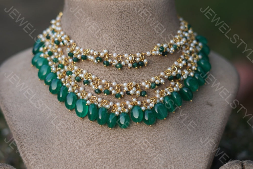 Green Beads Necklace (4-2984)(N) - JEWELSTYLE