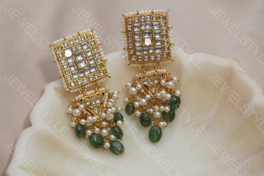 WHITE Kundan earring  (1-2361)(R)(PREORDER)