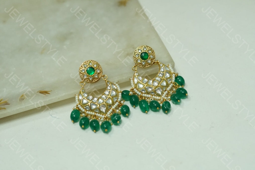 Small Kundan chandbali (1-1553)(R) - JEWELSTYLE