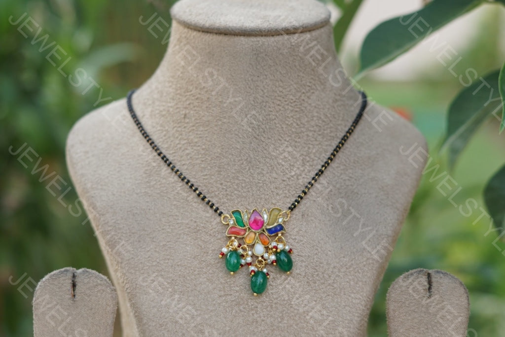 Navratan lotus Pendant chain (4-1573)(PREORDER) - JEWELSTYLE
