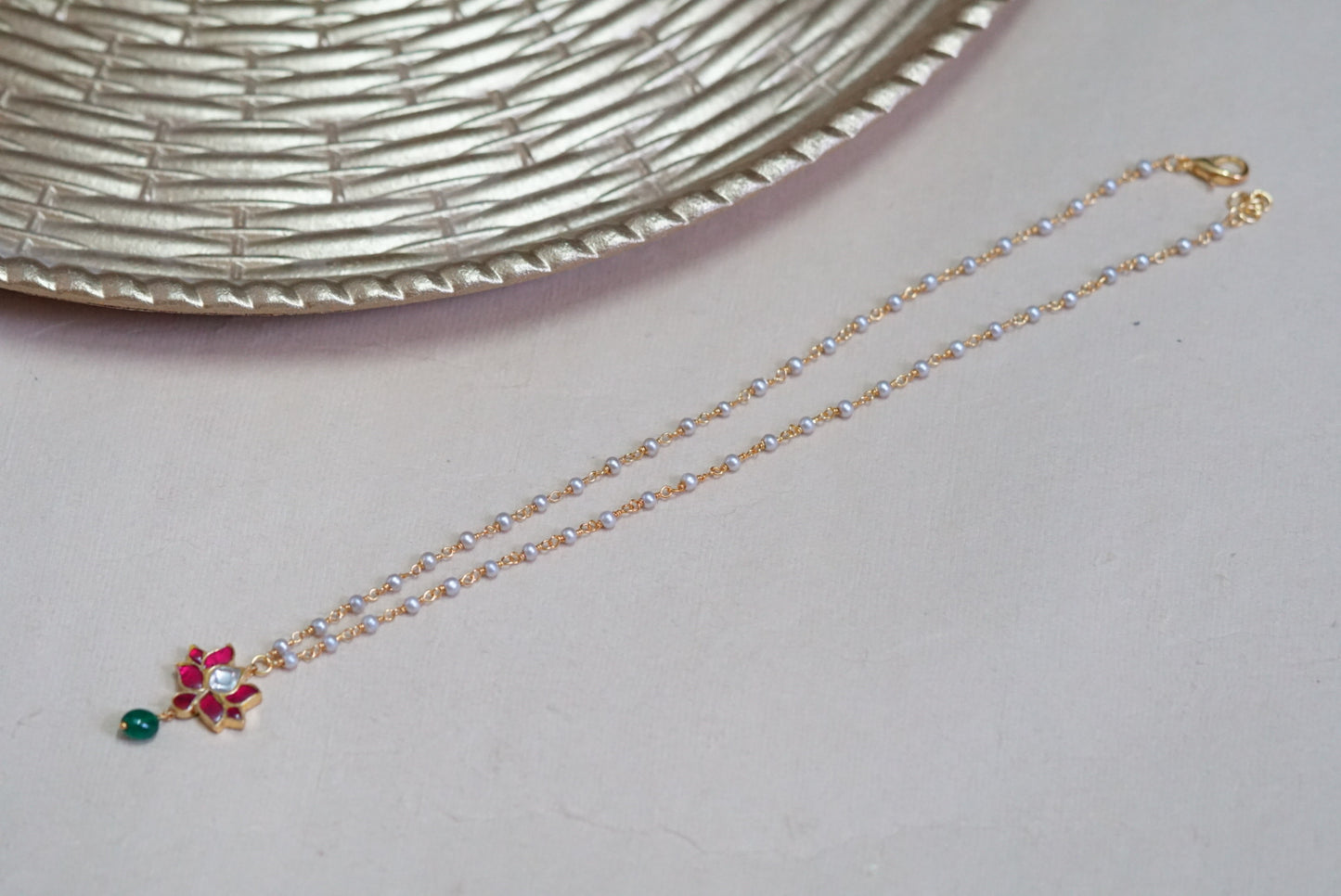 Pink lotus Kundan pendant chain(4-5384)(R)(PREORDER)