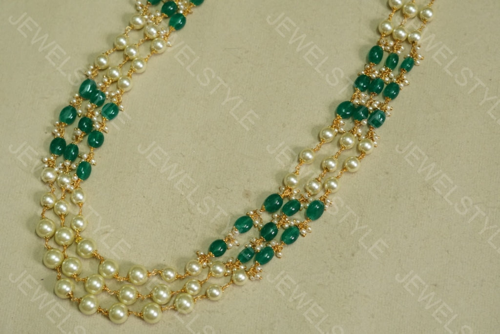 Green beads Necklace (4-3468)(N) - JEWELSTYLE