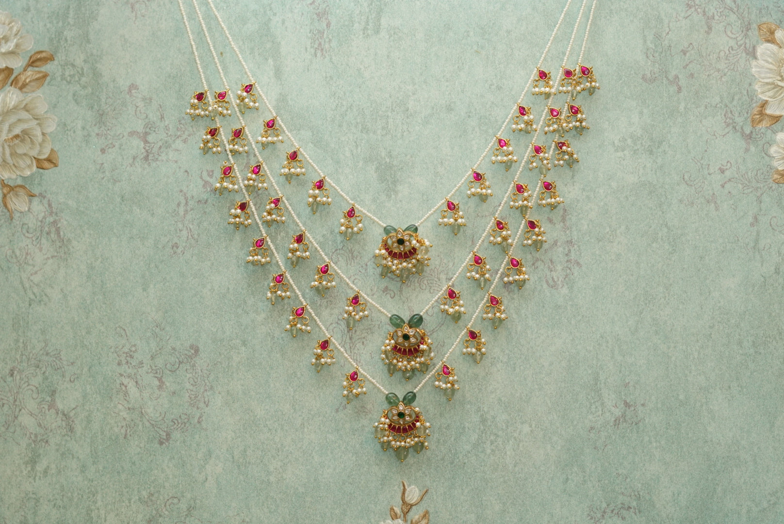 3 line Kundan Ranihaar necklace (4-5265)(R)(PREORDER) - JEWELSTYLE