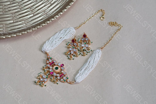 Kundan necklace set (4-5177)(R)(PREORDER)