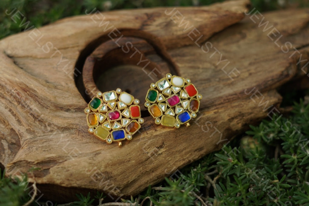Multistone Kundan studs(Preorder) 1-1089 - JEWELSTYLE