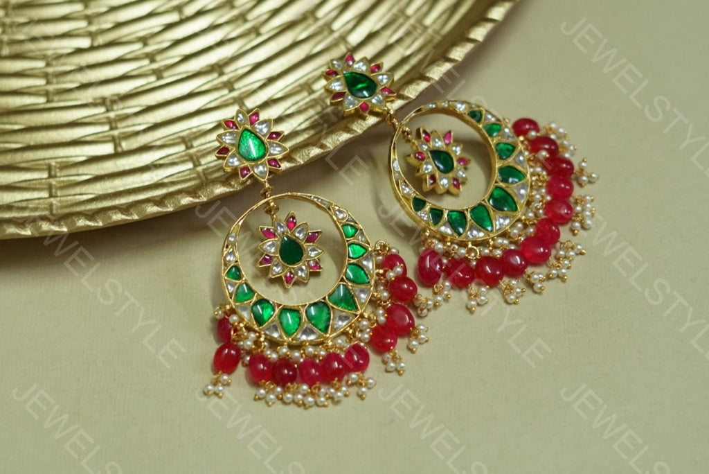 Kundan earrings(PREORDER)( 1-1084-)(R) - JEWELSTYLE