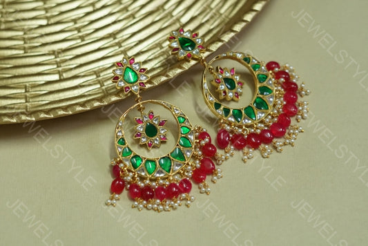 Kundan earrings(PREORDER)( 1-1084-)(R) - JEWELSTYLE