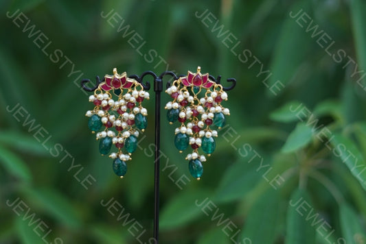Kundan Earrings  (1-1389-C)(N) - JEWELSTYLE