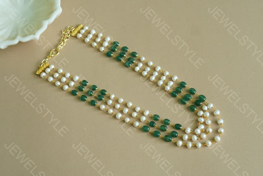 Green Beads Necklace (4-3758)(N) - JEWELSTYLE
