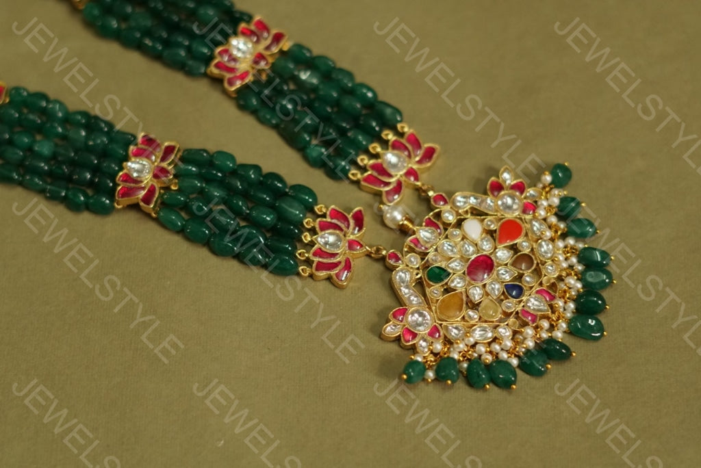 Kundan navratan pendant necklace (Preorder) 4-1263 - JEWELSTYLE