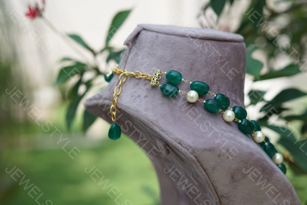 Green beads necklace(4-1454)(N) - JEWELSTYLE