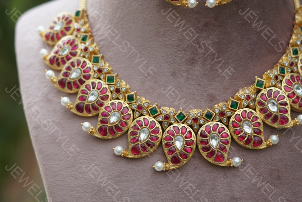 Mango Kundan Necklace set( Preorder) 4-1407 - JEWELSTYLE