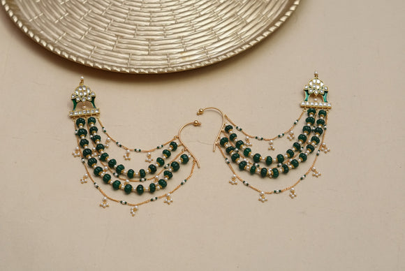 Green Kundan Ear Chain (9-77)(R)(PREORDER)