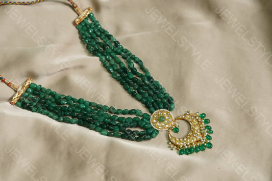 Green beads Kundan pendant necklace (4-3695)(R) (PREORDER)