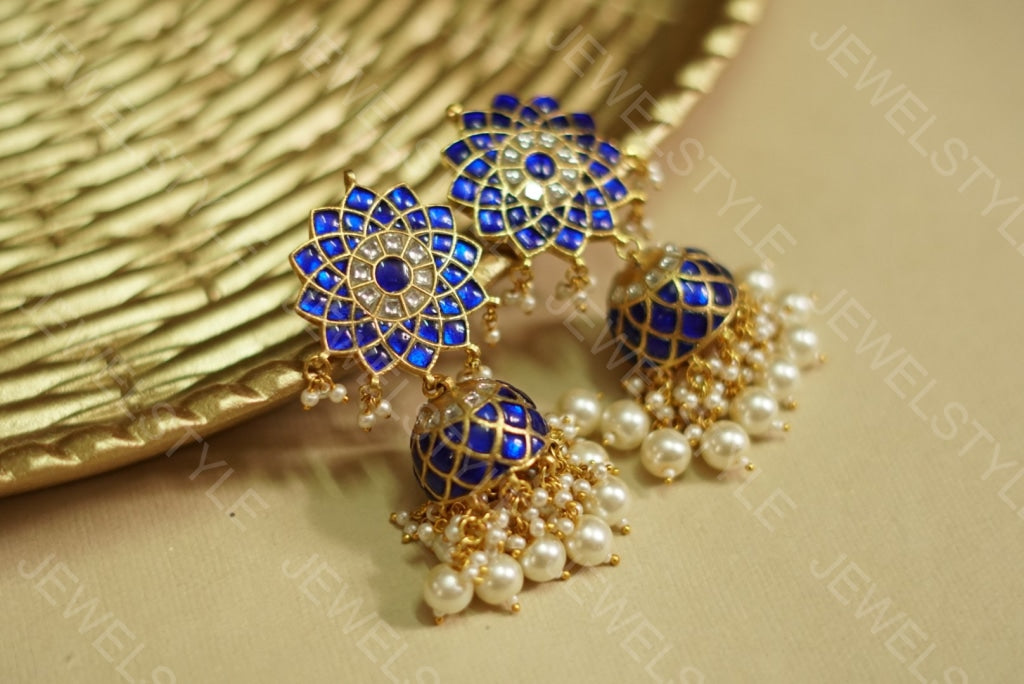 Blue Kundan jhumki(PREORDER) (1-1113) - JEWELSTYLE
