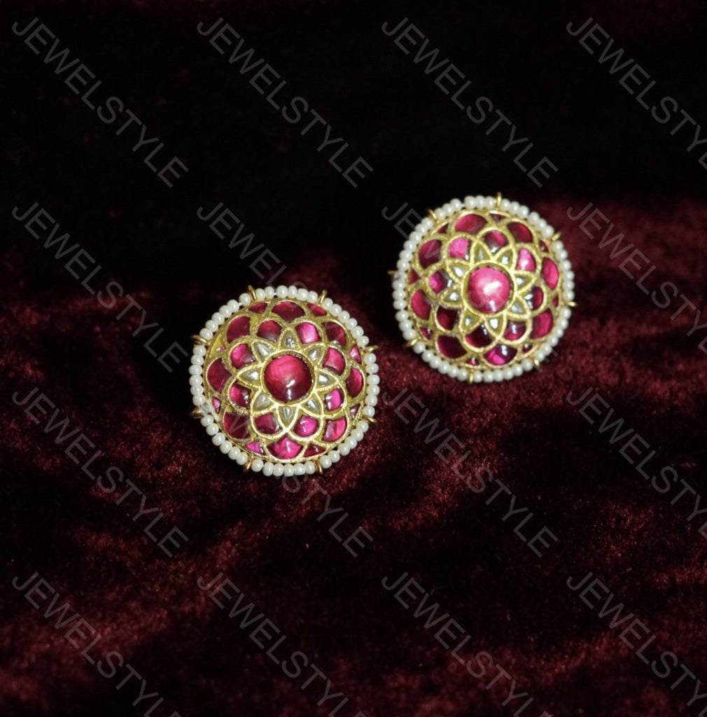 Pink Kundan studs(1-594)(PREORDER) - JEWELSTYLE