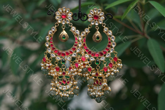 Kundan Chandbali Earrings (1-1462)(PREORDER)