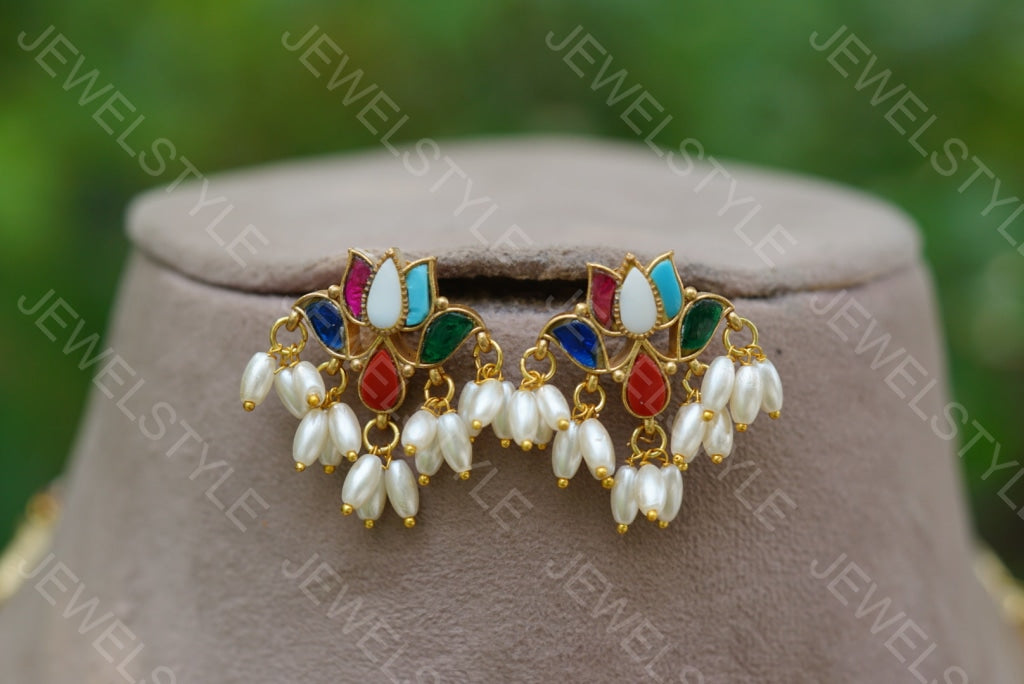 Navratan kundan lotus necklace set (4-5266)(R)(PREORDER) - JEWELSTYLE