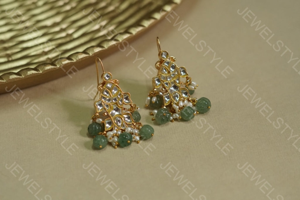 White fish Kundan earrings (1-1188)(PREORDER) - JEWELSTYLE