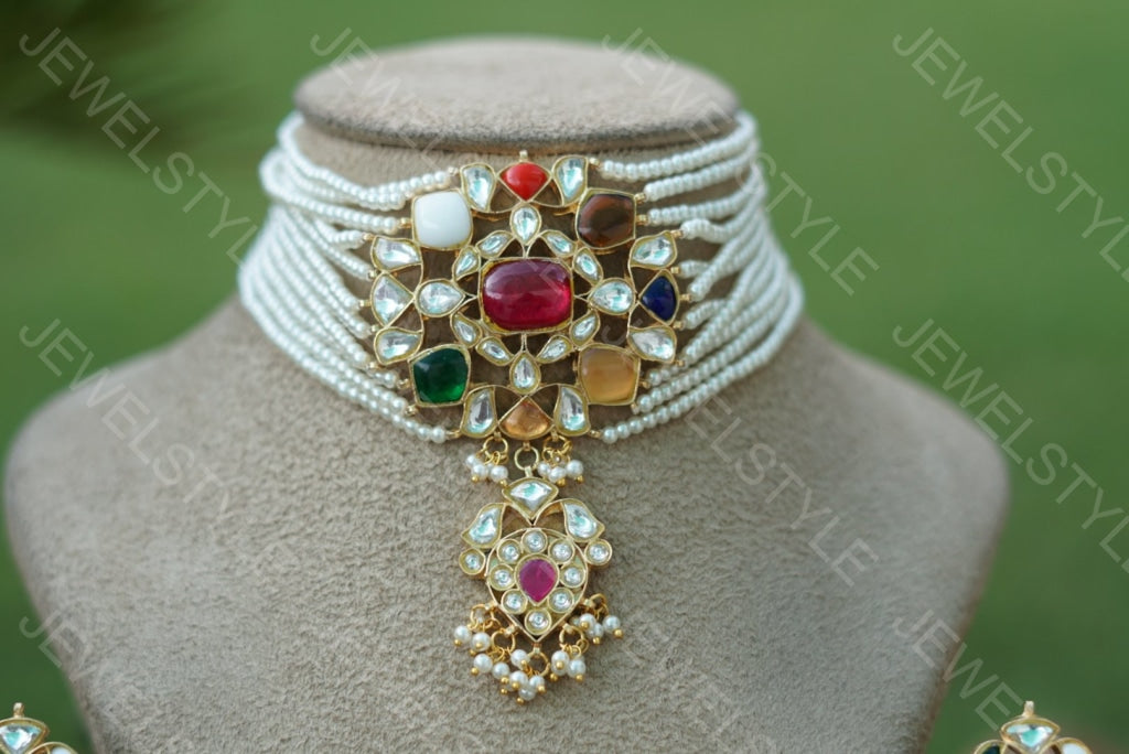 Navratan Kundan Choker set(PREORDER)(R)(4-1562) - JEWELSTYLE
